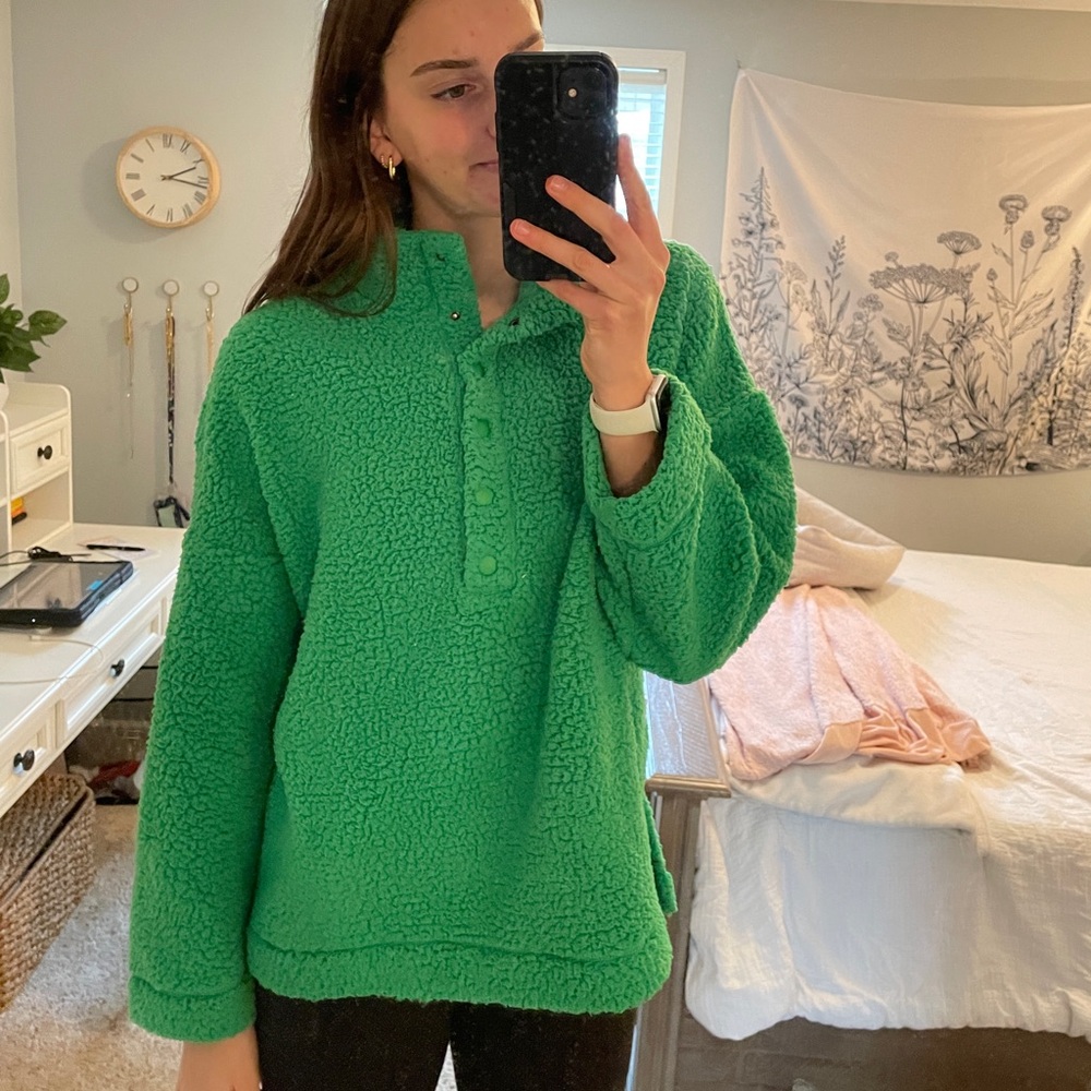 Aerie Green Sherpa Pullover